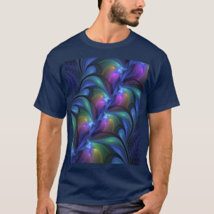 Färglös Abstrakt Blå Rosa Grönt Fractal T Shirt