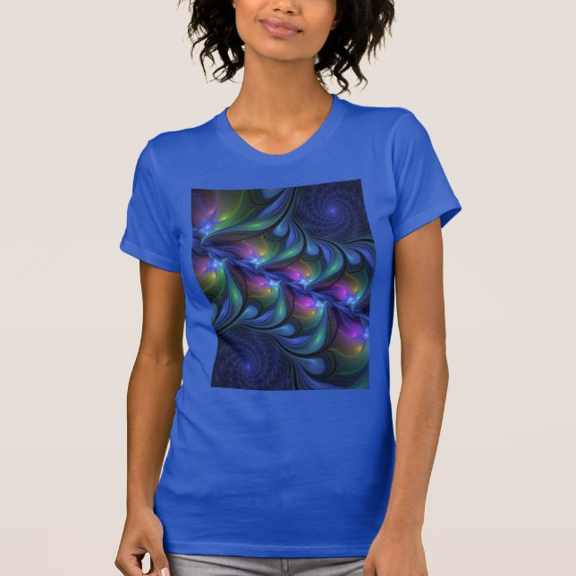Färglös Abstrakt Blå Rosa Grönt Fractal T Shirt (Framsida)