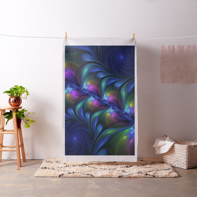 Färglös Abstrakt Blå Rosa Grönt Fractal Tyg (In Situ)