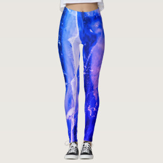 Färglös Abstrakt Blå vit marin marin Leggings