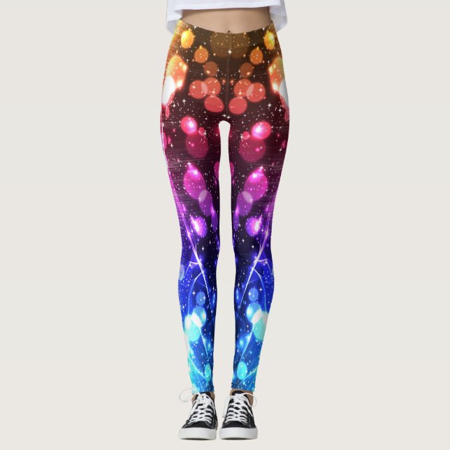 Färglös Abstrakt Bokeh Galaxy Stars Leggings (Framsida)