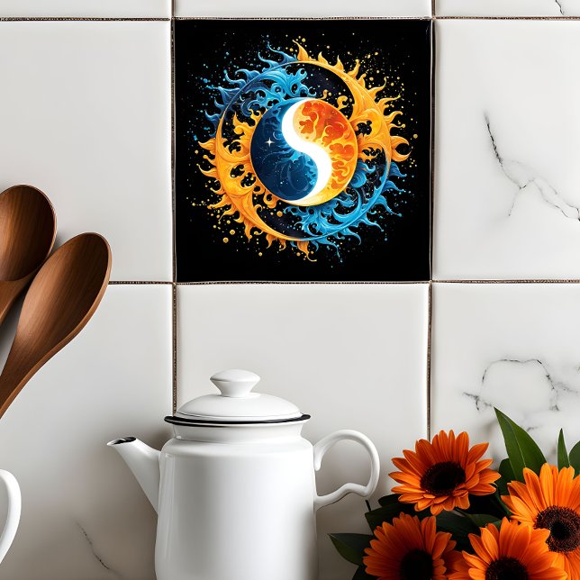 Färglös Abstrakt Celestial Måne och Sol Stänk Kakelplatta (Skapare uppladdad)
