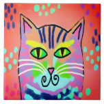 Färglös Abstrakt Digital Cat Painting Kakelplatta<br><div class="desc">Min färgstarka abstrakt-digitala kattmålning gör den här keramiska plattan till en ren gåva till kattälskare!</div>