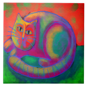 Färglös Abstrakt Digital Cat Painting Kakelplatta
