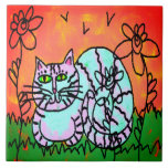 Färglös Abstrakt Digital Cat Painting Kakelplatta<br><div class="desc">Min färgstarka abstrakt-digitala kattmålning gör den här keramiska plattan till en ren gåva till kattälskare!</div>