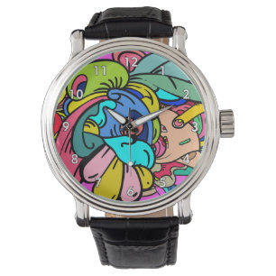 Färglös Abstrakt Doodle Art Armbandsur