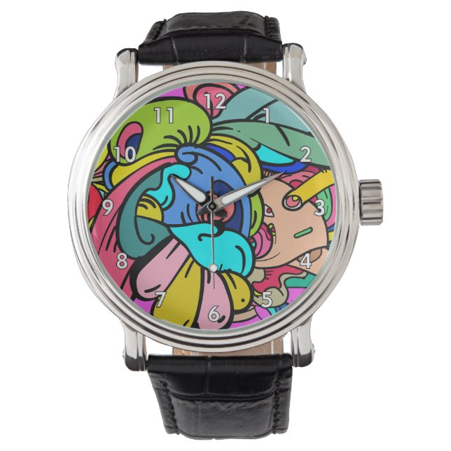 Färglös Abstrakt Doodle Art Armbandsur (Framsida)