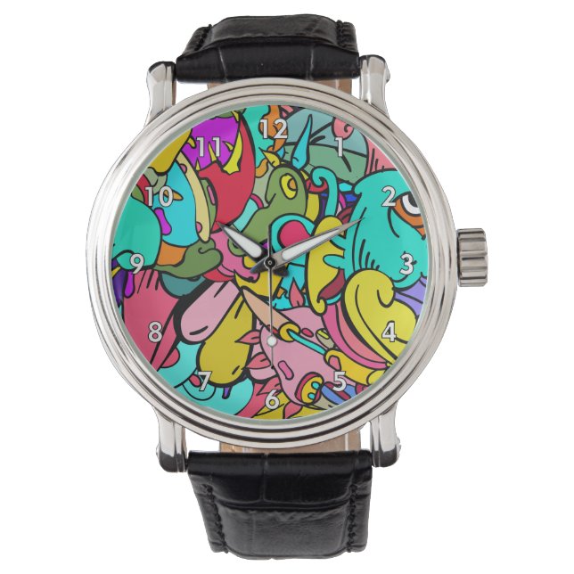 Färglös Abstrakt Doodle Art Armbandsur (Framsida)