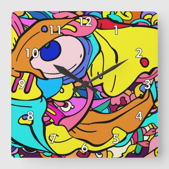 Färglös Abstrakt Doodle Art Fyrkantig Klocka (Framsida)