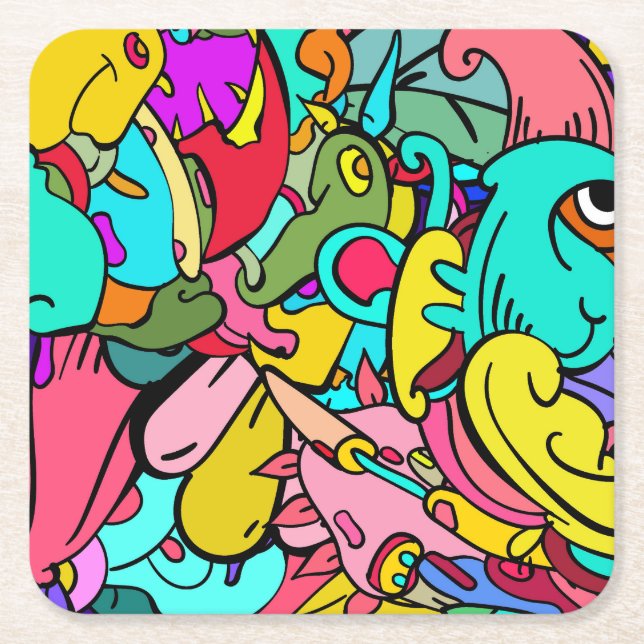 Färglös Abstrakt Doodle Art Underlägg Papper Kvadrat (Framsidan)