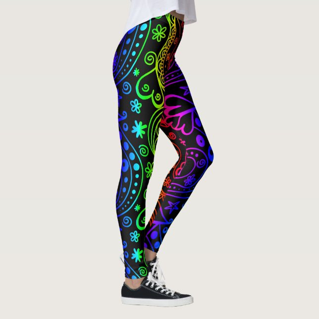 Färglös Abstrakt Doodles Leggings (Höger)