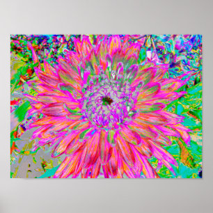 Färglös Abstrakt för regnbåge Dahlia Flower Poster