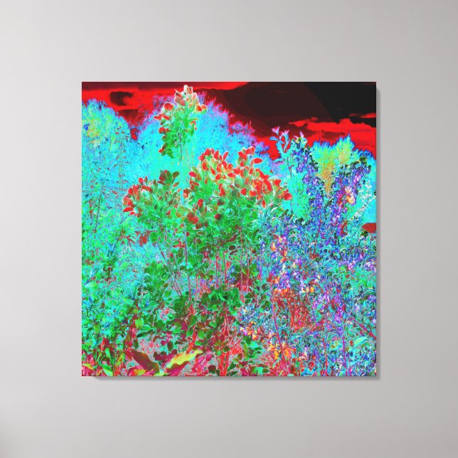 Färglös Abstrakt Garden med Crimson Sunset Canvastryck (Framsida)