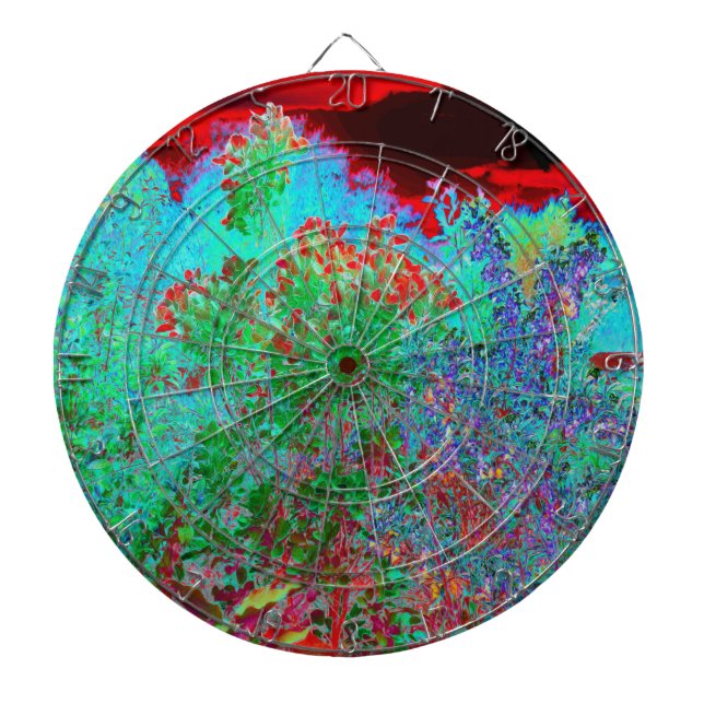 Färglös Abstrakt Garden med Crimson Sunset Darttavla (Framsidan)