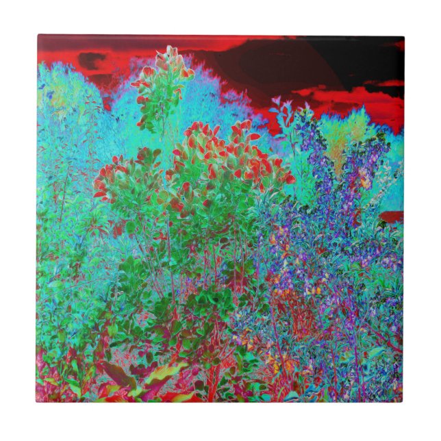 Färglös Abstrakt Garden med Crimson Sunset Kakelplatta (Framsidan)