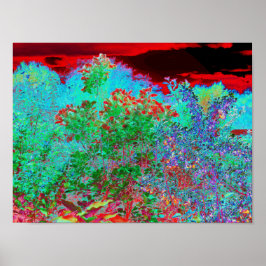 Färglös Abstrakt Garden med Crimson Sunset Poster