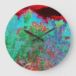 Färglös Abstrakt Garden med Crimson Sunset Stor Klocka