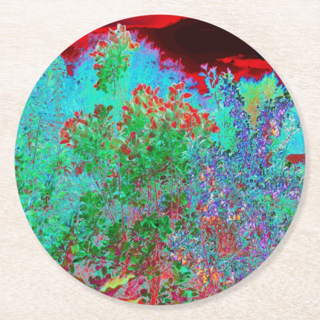 Färglös Abstrakt Garden med Crimson Sunset Underlägg Papper Rund (Framsidan)