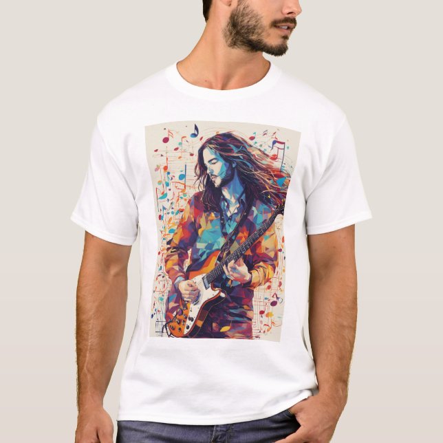 Färglös Abstrakt Guitarist Music Art T Shirt (Framsida)
