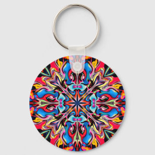 Färglös Abstrakt Kaleidoscope Metall Keychain Nyckelring