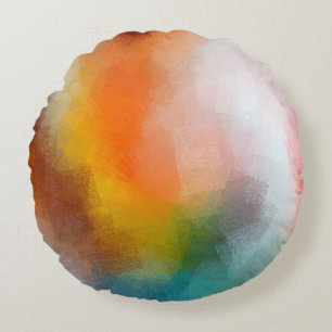 färglös abstrakt konst brun röd gult blå grönt rund kudde