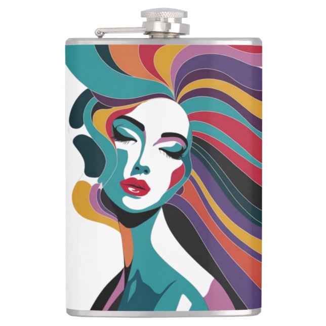 Färglös Abstrakt KVINNOR MED FLYTANDE Hårbild Fickplunta (Framsidan)