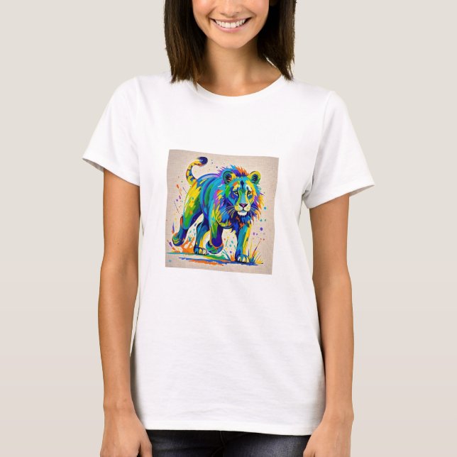 Färglös abstrakt Lejon djurkonsdesign T Shirt (Framsida)