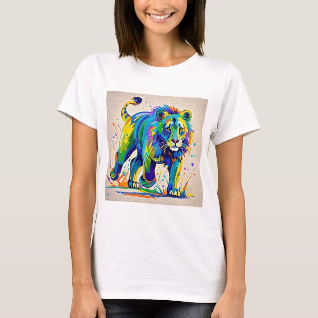 Färglös abstrakt Lejon djurkonsdesign T Shirt (Framsida)