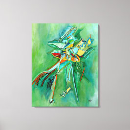 Färglös Abstrakt Line Fine Art Grönt Red Gult Canvastryck