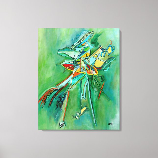 Färglös Abstrakt Line Fine Art Grönt Red Gult Canvastryck (Framsida)