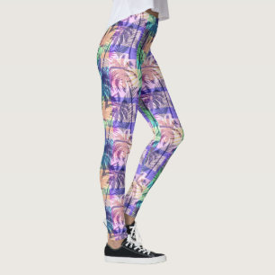Färglös Abstrakt Luau Tropical Handflatan Träd Leggings