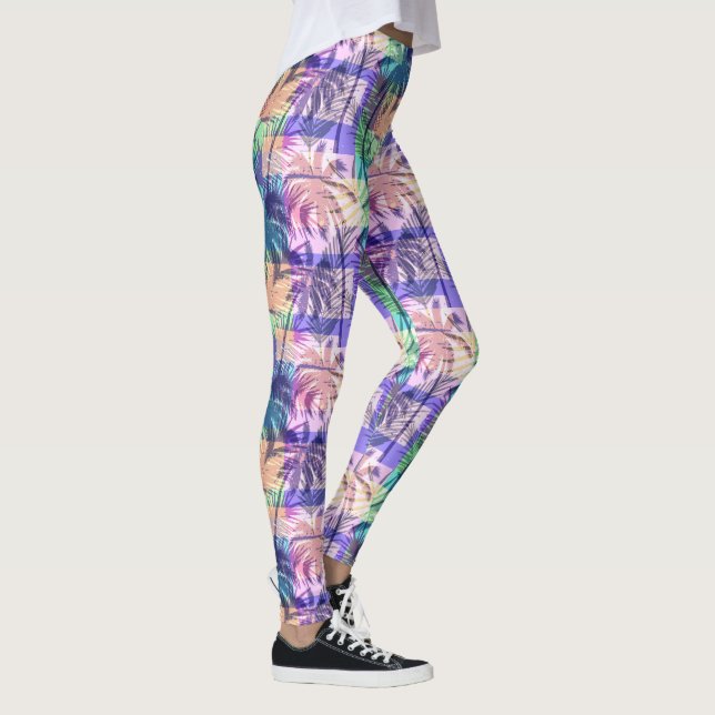 Färglös Abstrakt Luau Tropical Handflatan Träd Leggings (Höger)