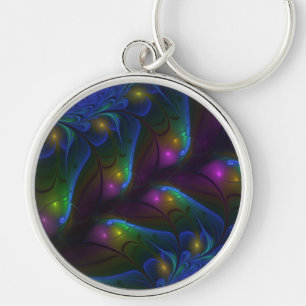 Färglös Abstrakt Modern Fractal Art Rund Silverfärgad Nyckelring