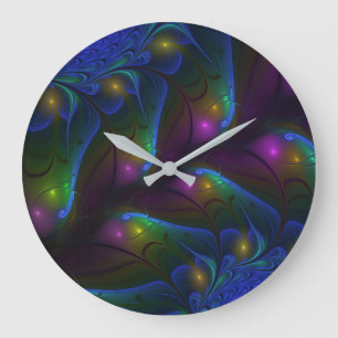 Färglös Abstrakt Modern Fractal Art Stor Klocka