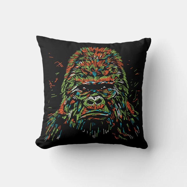 Färglös Abstrakt Neon Gorilla Kudde (Framsida)