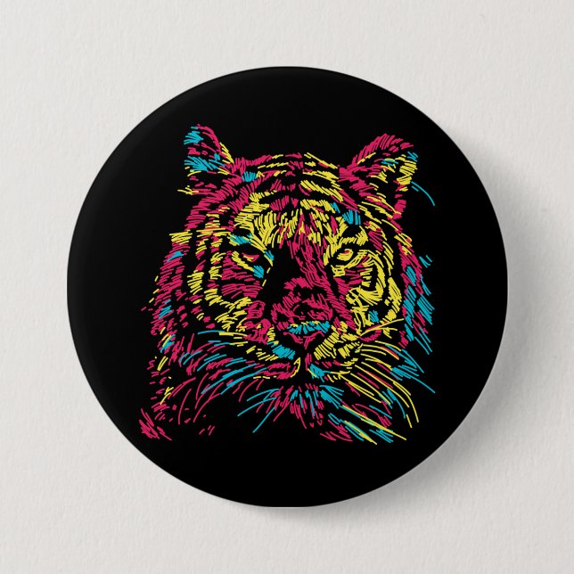 Färglös Abstrakt Neon Tiger Knapp (Framsida)
