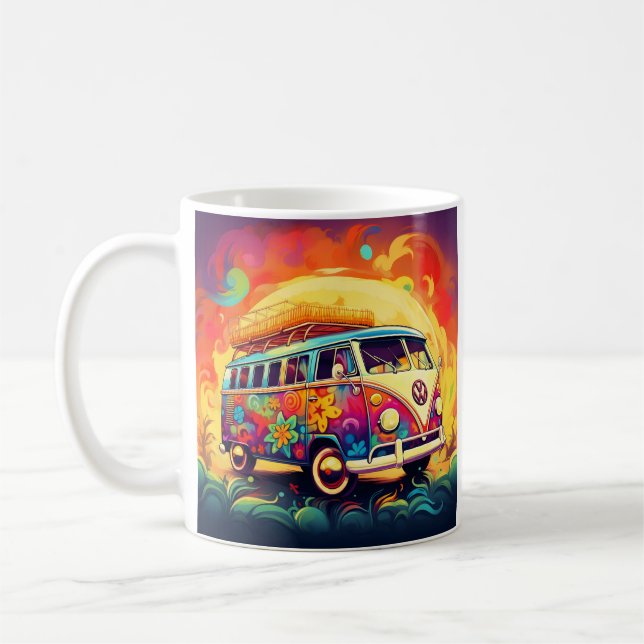 färglös abstrakt retro hippie van kaffemugg (Vänster)