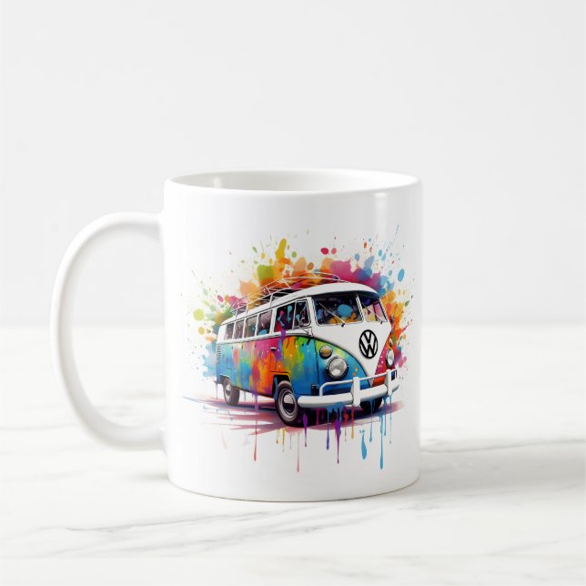 färglös abstrakt retro hippie van kaffemugg (Vänster)