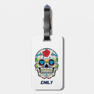 Färglös Abstrakt Retro Sugar Skull Röd ros Bagagebricka