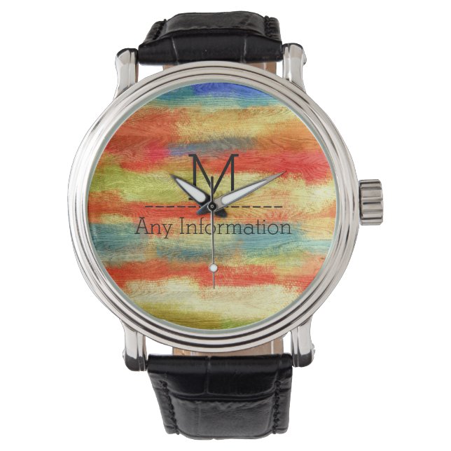 Färglös Abstrakt Trä Grain Monogram Armbandsur (Framsida)