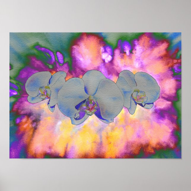Färglös abstrakt vattenfärgsfärgad orchid-målning poster (Framsidan)