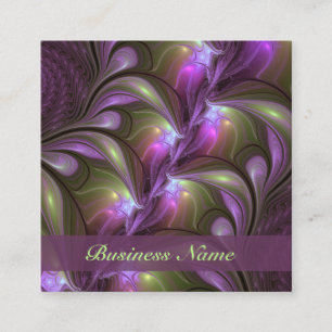 Färglös Abstrakt Violet Lila Khaki Fractal Namn Fyrkantigt Visitkort