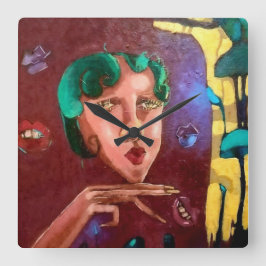 Färglös Abstrakt Woman Porträtt - Oljemålning Fyrkantig Klocka