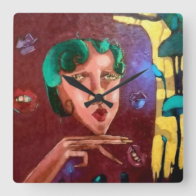 Färglös Abstrakt Woman Porträtt - Oljemålning Fyrkantig Klocka (Framsida)