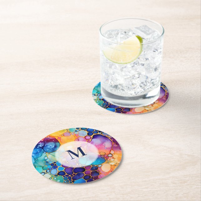 Färglös alkohol bläck modern vattenfärgbakgrund underlägg papper rund (Insitu)