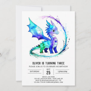 Färglös Anpassningsbar Dragon Digital Boy Birthday Inbjudningar