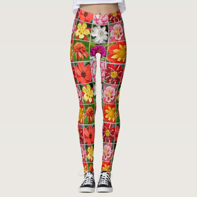 Färglös blomkollage leggings (Framsida)