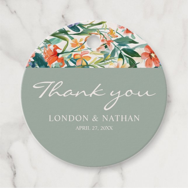 Färglös blommande Blommigt Bröllop Gåvor Etiketter (Framsida)