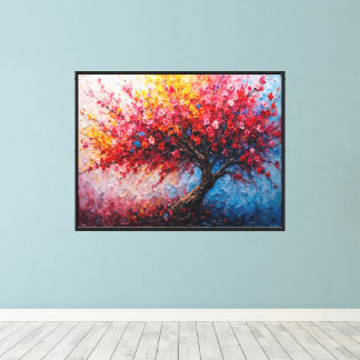 Färglös blommande Träd - Impasto Oljemålning Canvastryck