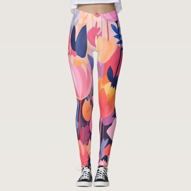 färglös blommdesign leggings (Framsida)